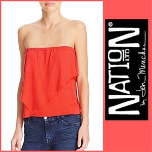 NATION LTD NWT Mikah Strapless Ruffle Coral Orange Tube Top Size Medium